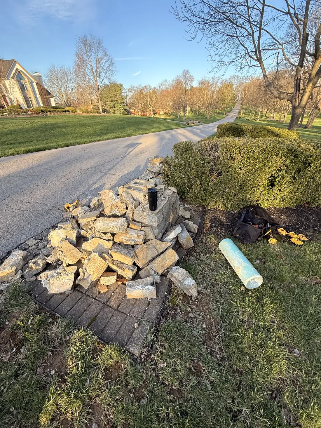Stone mailbox column — before