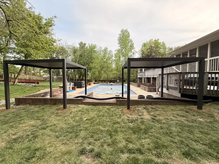 Poolside pavilion framing