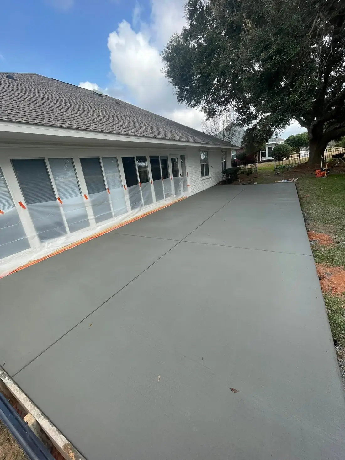 Wraparound concrete patio